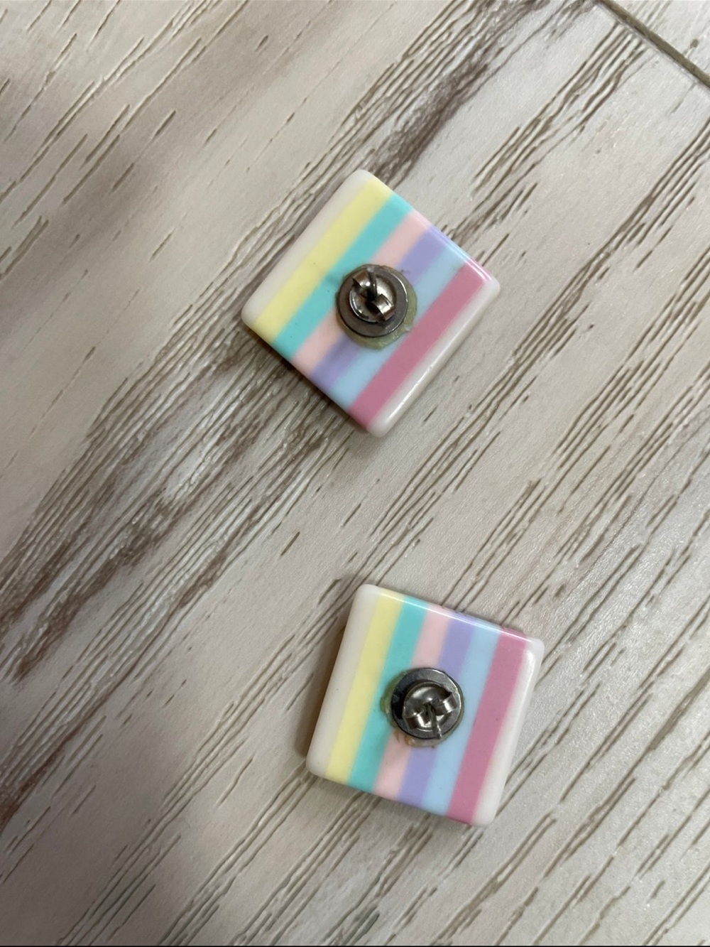 Women’s Vintage 80’s era  Rainbow Stripe Enamel Earrings - Pink, Blue, Yello